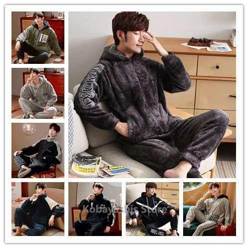 パジャマメンズ上下セット暖かいモコモコ厚手フード付きナイトウェアルームウェア2点セット冬用紳士用厚手防寒もこもこ部屋着 Minimilks Com