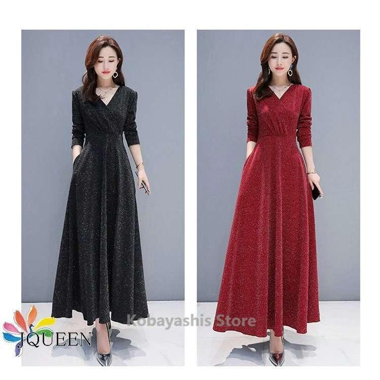 超ポイントバック祭 ロングワンピース Jqueen レデイース 40代 30代 ママコーデ 二次会 通勤 大人 上品 フォーマル Vネック Aライン マキシ丈 秋 長袖 ワンピース サイズ M Www Tvusac Com