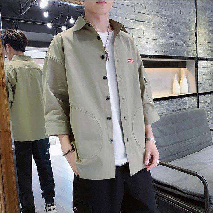 シャツ メンズ カジュアルシャツ 七分袖 無地 トップス アウトドア 通勤 薄て アメカジ 春夏新作 大人も着やすいシンプルファッション