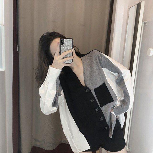 新品で購入して カーディガン レディース ファッション 春 秋 春物 春服装 カラーブロックカーディガン ニット 異素材mix バイカラー モノトーン 体型カバー 販売販売中 Rdsnicaragua Org