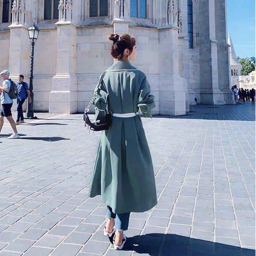 新作商品 40代 ファッション レディース ロング トレンチコート ロングコート デート キャンディスリーブ グリーン ベージュ バイカラー コートベルト トレンチコート サイズ M Baskincoffee Vicom Corp Com