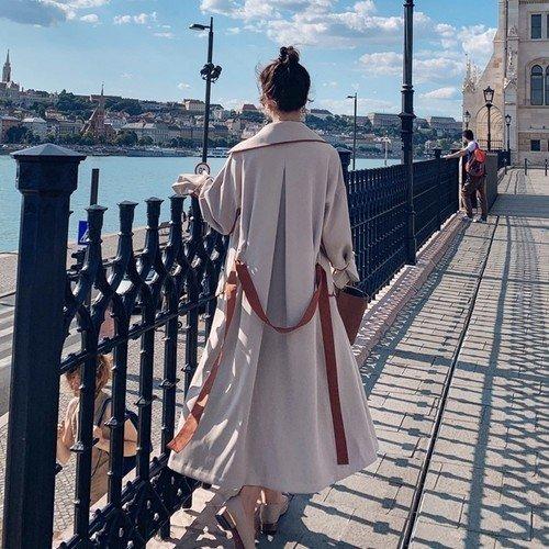 新作商品 40代 ファッション レディース ロング トレンチコート ロングコート デート キャンディスリーブ グリーン ベージュ バイカラー コートベルト トレンチコート サイズ M Baskincoffee Vicom Corp Com