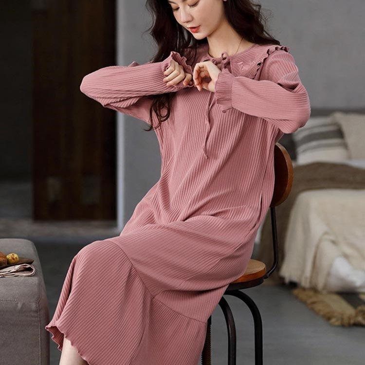 年末のプロモーション パジャマ ルームウェア レディース 春秋冬 長袖パジャマ 綿100 パジャマ ルームウェア ワンピース 可愛い 韓国風 ゆったり 部屋着 寝巻き パジャマ サイズ M Readingrev Com