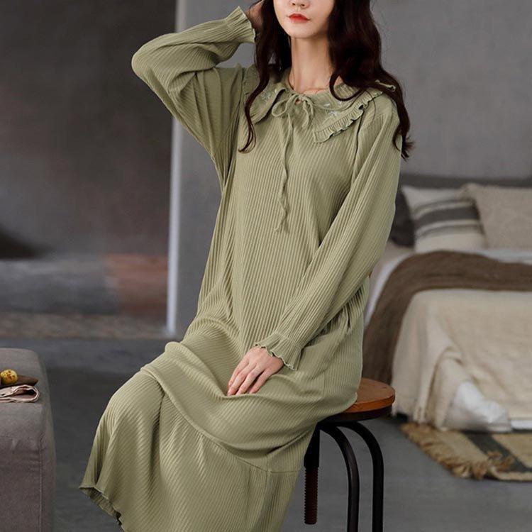 年末のプロモーション パジャマ ルームウェア レディース 春秋冬 長袖パジャマ 綿100 パジャマ ルームウェア ワンピース 可愛い 韓国風 ゆったり 部屋着 寝巻き パジャマ サイズ M Readingrev Com