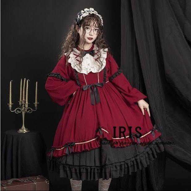経典 春秋着 レディースワンピース ロリータ ワンピース レディース 可愛い 姫様 ロリータ風ワンピ ゴスロリ 日系女子中高生 クラシカル ゴシック ゴシック ロリータ服 カラー L