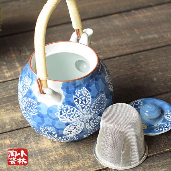 10個【新品】紺撫子柄 ６号土瓶 (網付き)　有田焼　送料込み 10個【新品】紺撫子柄 6号土瓶 (網付き) 有田焼 送料込み 新品】紺