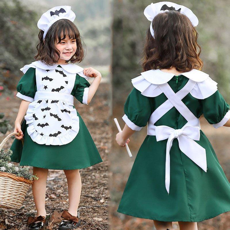 メイド服 ハロウィン衣装 洋館 ワンピース エプロン ドレス クラシック メイド 小悪魔 魔女 女の子 子供用 仮装 魔法 髪飾り グリーン 蝙蝠 パーティー 演出 Pa02 小林ファクトリー 通販 Yahoo ショッピング