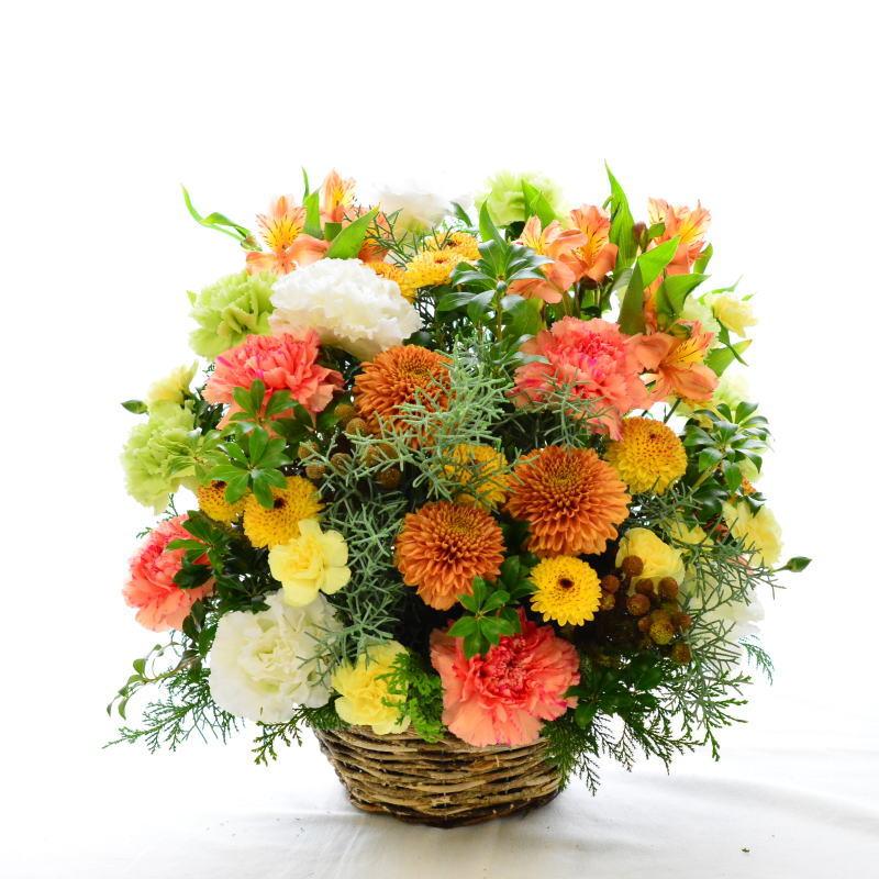 花 フラワーアレンジメント 生花  ギフト フラワー 花屋 暖色アレンジメント オレンジ 橙  送料無料 プレゼント  a お花 爆買の画像