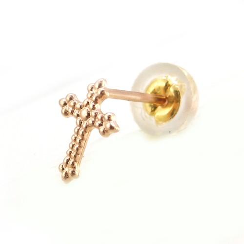 メンズピアス 本物10金PG ドット柄 ミニ クロス ピアス K10PG