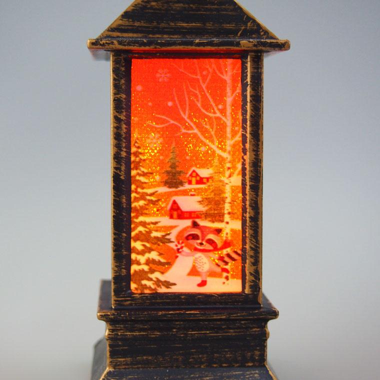 LEDアンティーク暖炉風ランタン置物 サンタレッド スノーマン