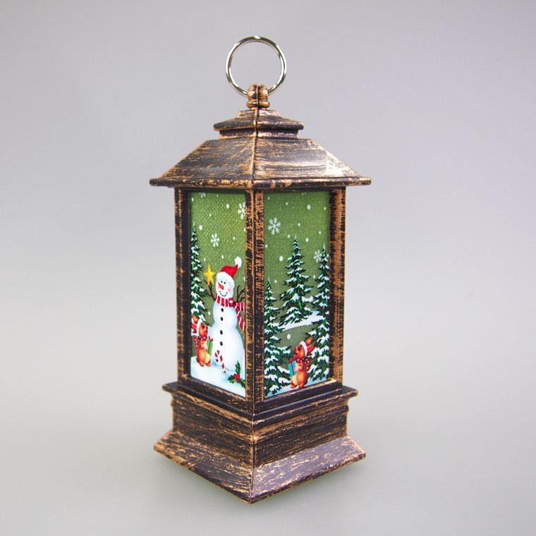 LEDアンティーク暖炉風ランタン置物 サンタレッド スノーマン