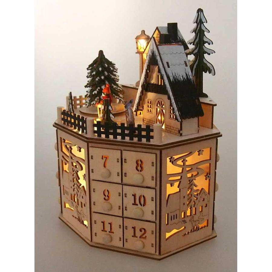 LEDファンタジークリスマスアドベントカレンダー 雑貨 置物 装飾 飾り かわいい 絶景 木製 小物 LEDライト 暖かい 北欧 おしゃれ 豪華 1Fの画像