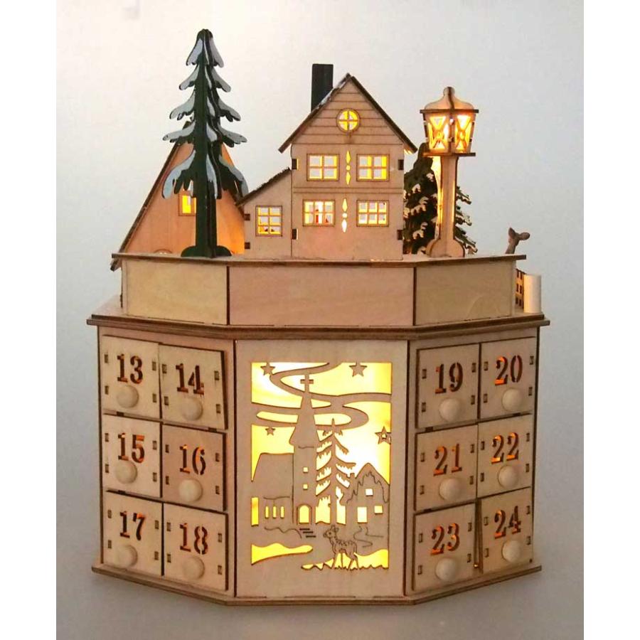 LEDファンタジークリスマスアドベントカレンダー 雑貨 置物 装飾 飾り かわいい 絶景 木製 小物 LEDライト 暖かい 北欧 おしゃれ 豪華 1Fの画像