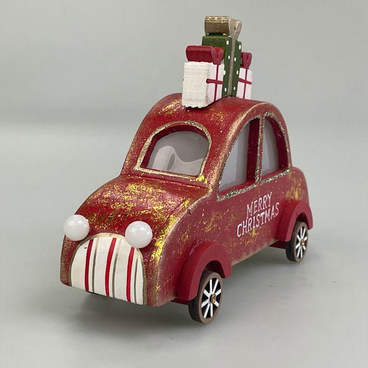 ウッドライトカー レッド クリスマス ポリレジン おしゃれ かわいい 車 