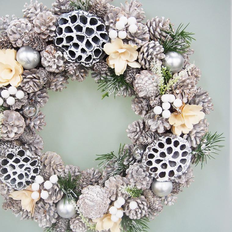 クリスマスリースLLサイズ ナチュラルリース ホワイト 大きい