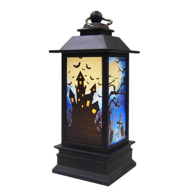 LEDアンティークランタンハロウィン置物 満月＆お化け屋敷 魔女
