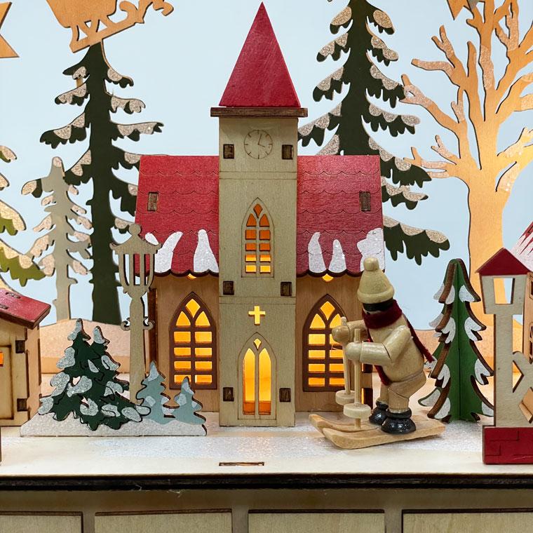 アドベントカレンダー C 木製 レッド サンタ クリスマス 北欧 ライト LEDウッドアドベントカレンダー 観覧車 北欧 遊園地 高級 雑貨