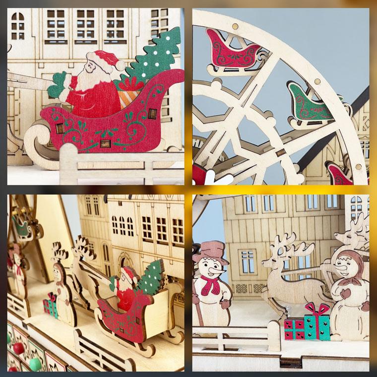 LEDウッドアドベントカレンダー 観覧車 北欧 遊園地 高級 雑貨 置物