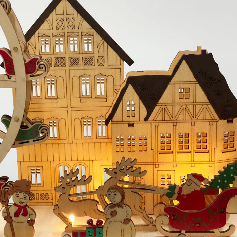 LEDウッドアドベントカレンダー 観覧車 北欧 遊園地 高級 雑貨 置物