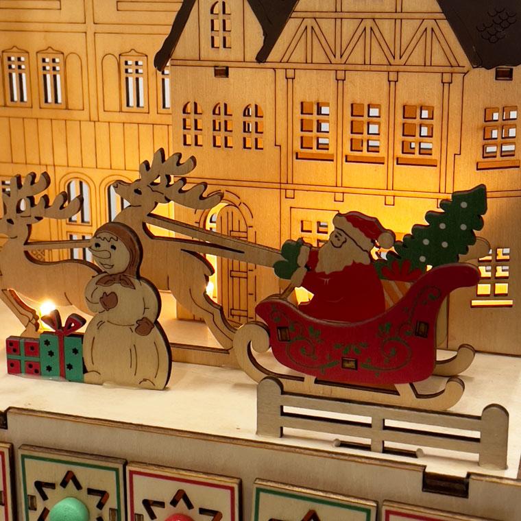 LEDウッドアドベントカレンダー 観覧車 北欧 遊園地 高級 雑貨 置物