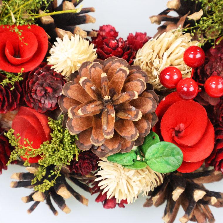ナチュラルクリスマスリース レッド Lサイズ 玄関 おしゃれ 豪華