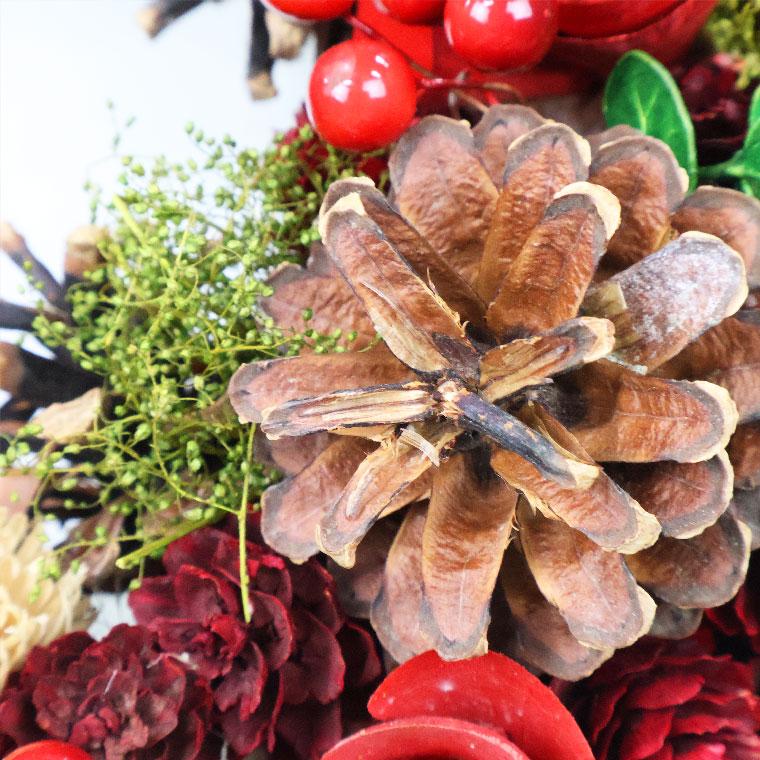 ナチュラルクリスマスリース レッド Lサイズ 玄関 おしゃれ 豪華
