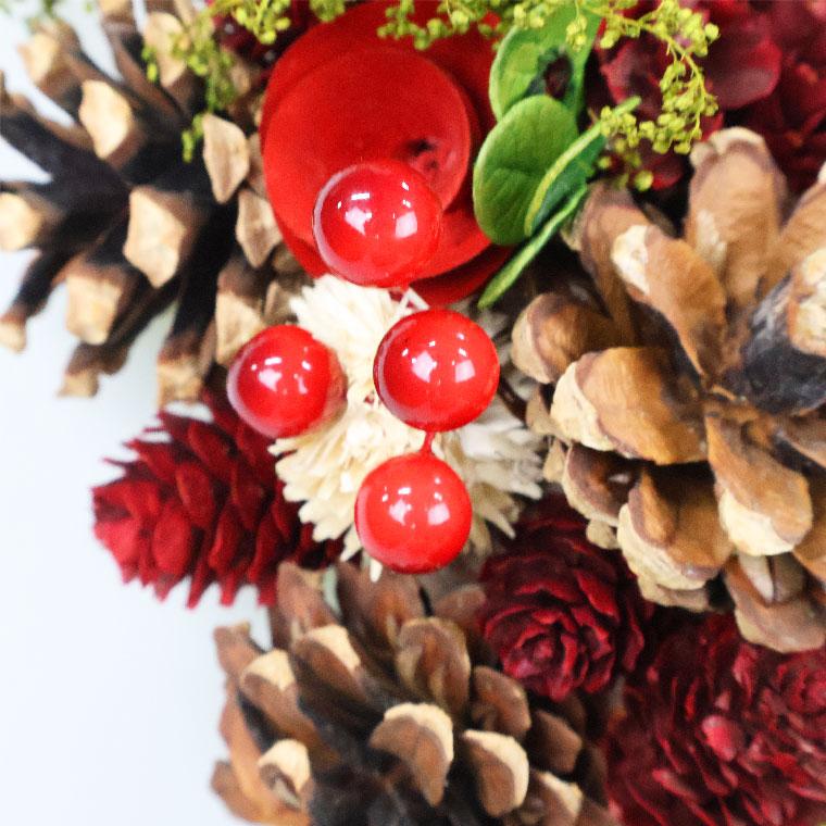 ナチュラルクリスマスリース レッド Lサイズ 玄関 おしゃれ 豪華
