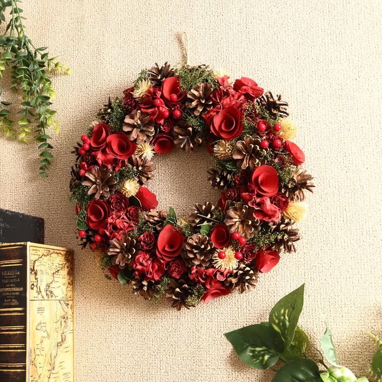 ナチュラルクリスマスリース レッド Lサイズ 玄関 おしゃれ 豪華 ナチュラルクリスマスリース レッド Lサイズ 玄関 おしゃれ 豪華