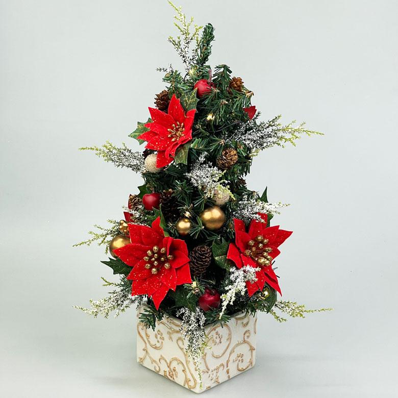 ミニクリスマスツリー 33cm レッド LED ミニツリー 卓上ツリー