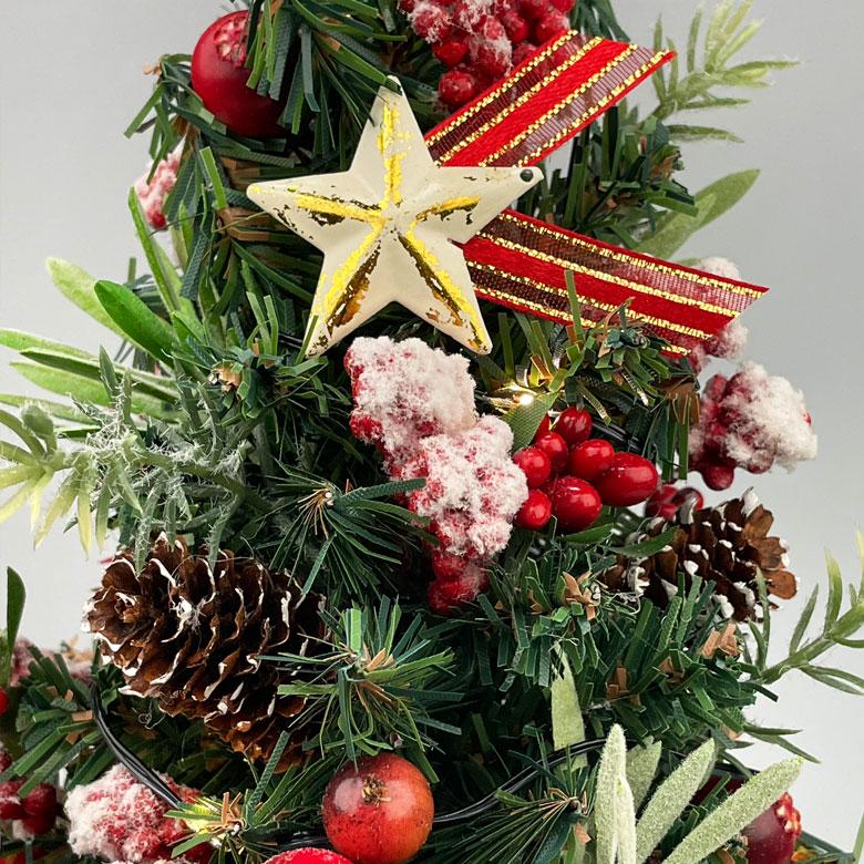 ミニクリスマスツリー 33cm ナチュラルスノーレッド LED ミニツリー