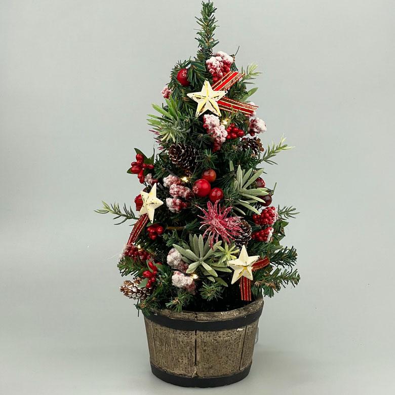 ミニクリスマスツリー 33cm ナチュラルスノーレッド LED ミニツリー