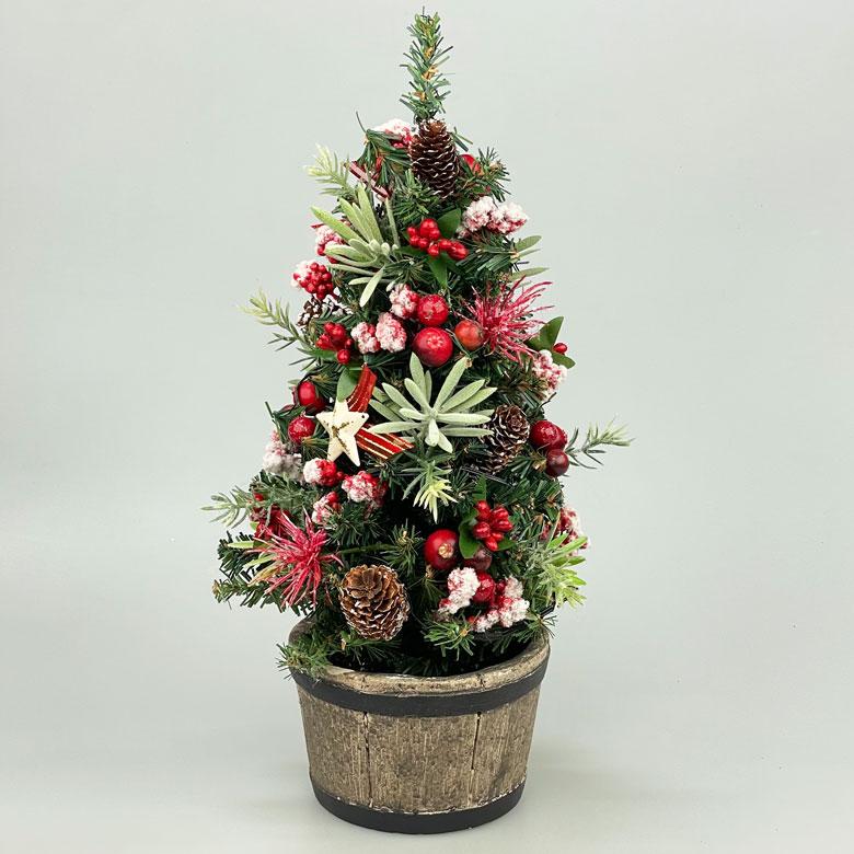 ミニクリスマスツリー 33cm ナチュラルスノーレッド LED ミニツリー