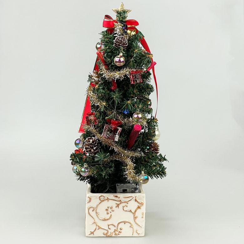 LEDミニクリスマスツリー33cmレッド&ゴールド クリスマスツリー