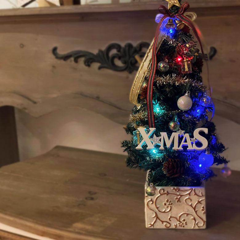 LEDミニクリスマスツリー33cmレッド&ゴールド クリスマスツリー