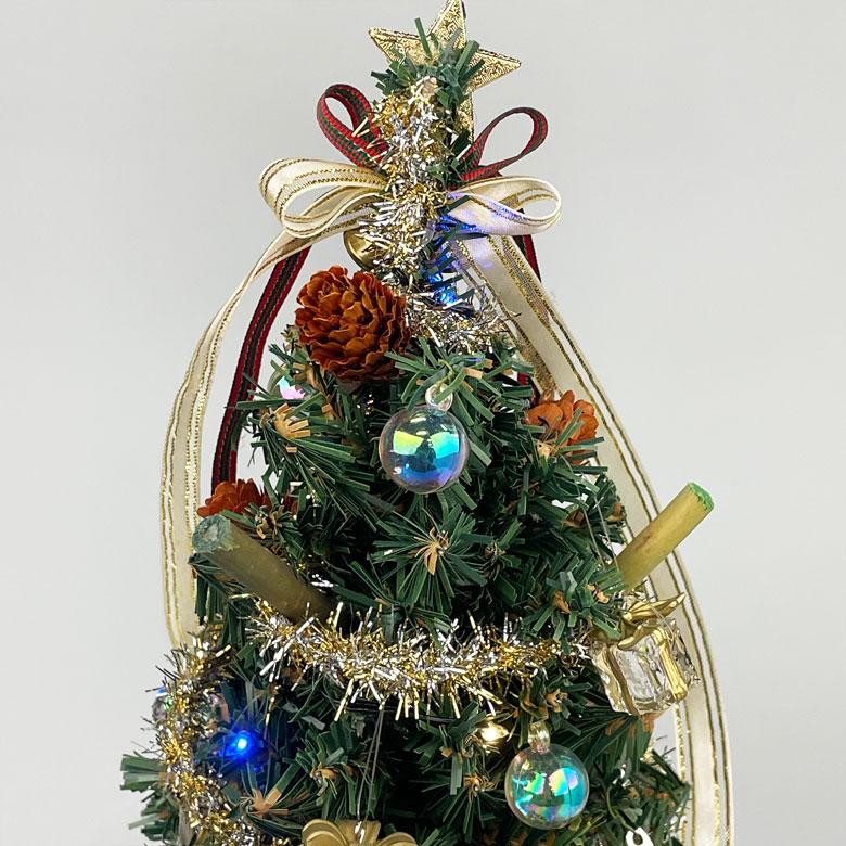 LEDミニクリスマスツリー33cmレッド&ゴールド クリスマスツリー