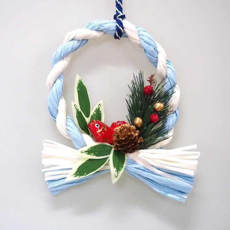 お正月しめ縄リース ピンクホワイト ブルーホワイト 玄関 おしゃれ