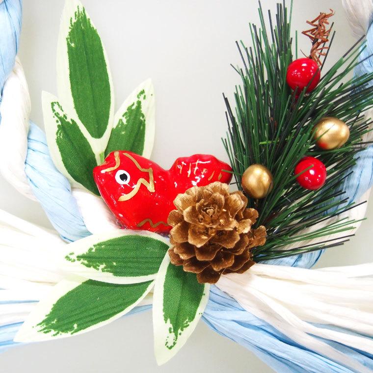 お正月しめ縄リース ピンクホワイト ブルーホワイト 玄関 おしゃれ