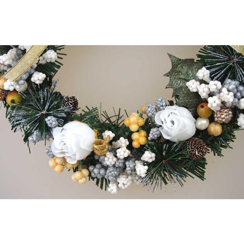 クリスマスリース 20cm ホワイトゴールド 玄関 おしゃれ 北欧 手作り