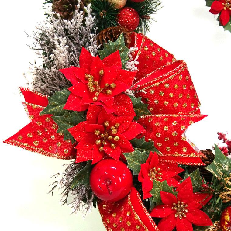 デラックスクリスマスリース 50cm レッド 特大 玄関 おしゃれ 北欧