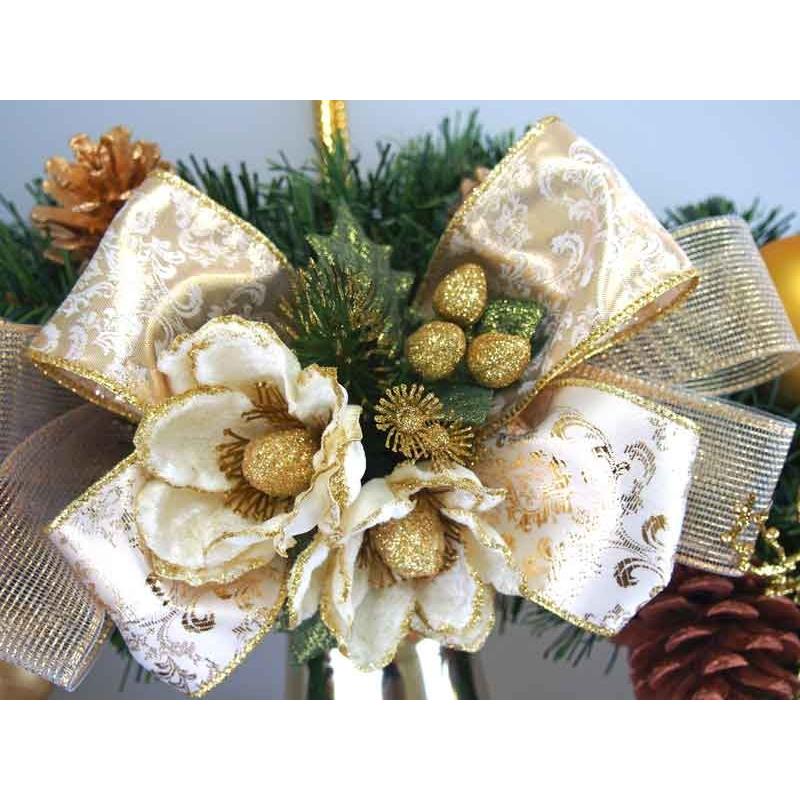 デラックスクリスマスリース 60cm ゴールド 特大 玄関 おしゃれ 北欧