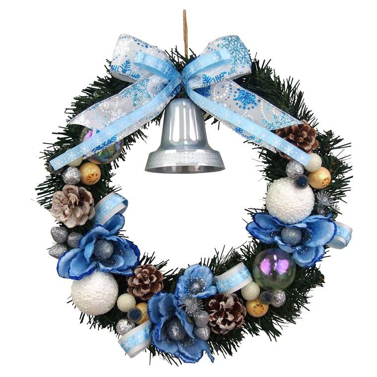 クリスマスリース 30cm ライトブルー 玄関 おしゃれ 北欧 手作り