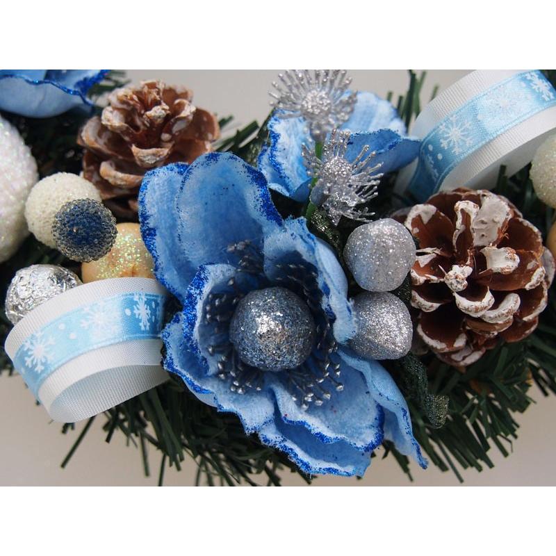 クリスマスリース 30cm ライトブルー 玄関 おしゃれ 北欧 手作り