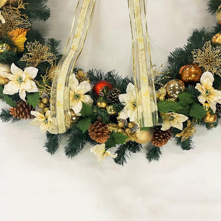 クリスマスリース 110cm ゴールド 特大 玄関 おしゃれ 北欧 手作り