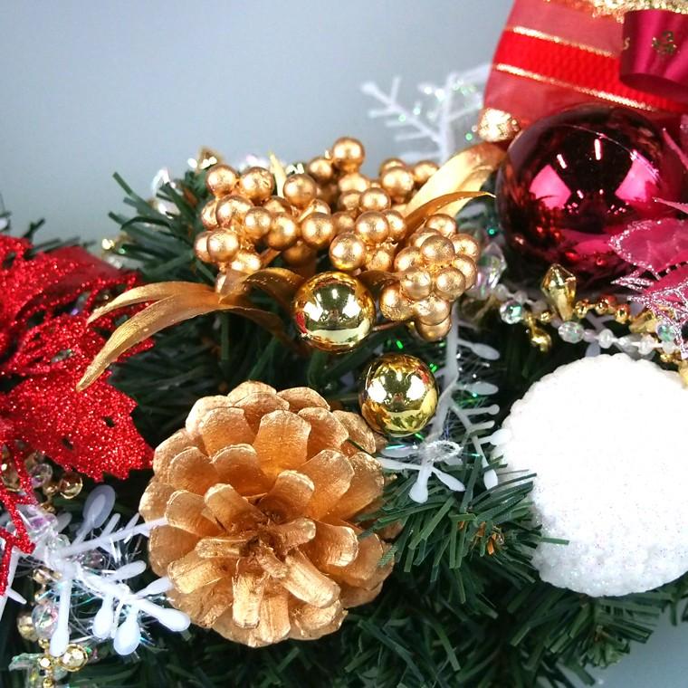 デラックスクリスマスリース 50cm パールレッド 特大 玄関 おしゃれ