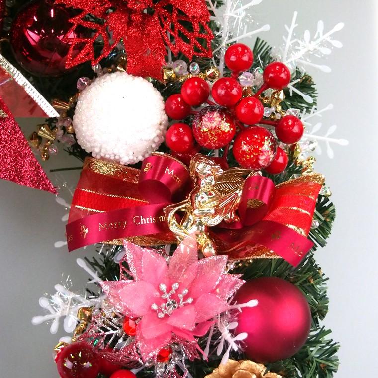 デラックスクリスマスリース 50cm パールレッド 特大 玄関 おしゃれ