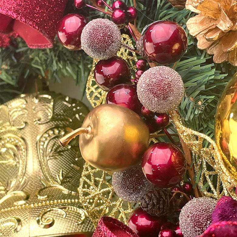 クリスマスリース　特大　大きめ　大きい　オーナメント　インテリア　ハンドメイド クリスマスリース50cmワインレッド 玄関 部屋 北欧 大きい 大きめ 特大
