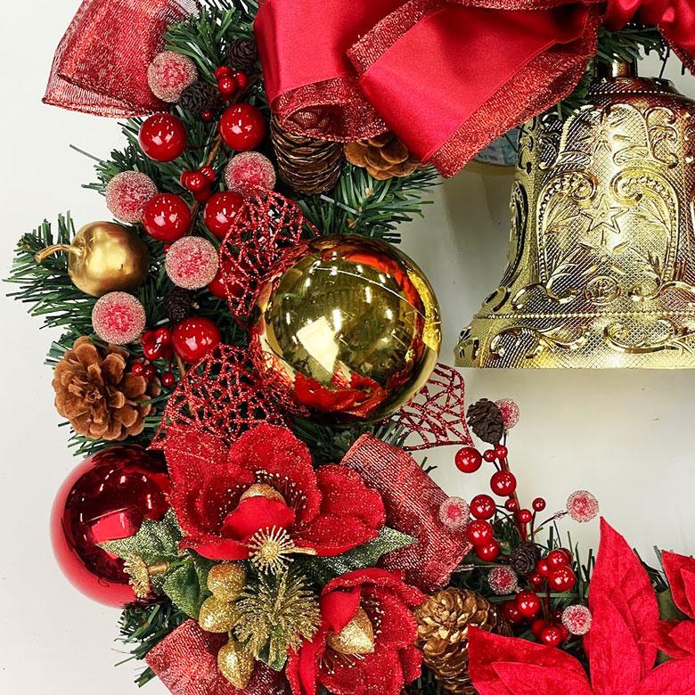 クリスマスリース50cmシャイニーレッド 玄関 部屋 北欧 大きい クリスマスリース50cmシャイニーレッド 玄関 部屋 北欧 大きい