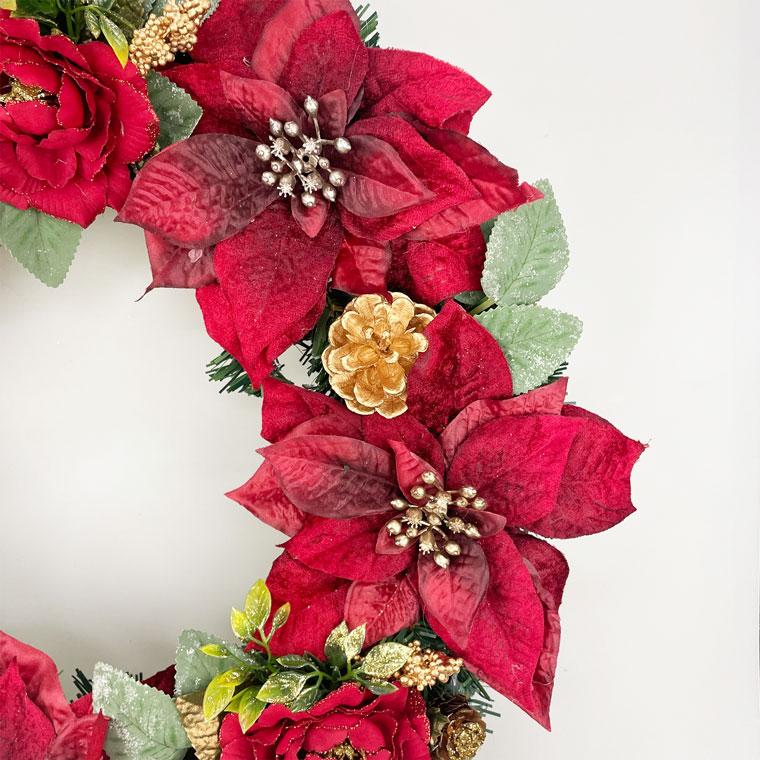 ポインセチアリース 玄関 飾り クリスマスリース 部屋 北欧