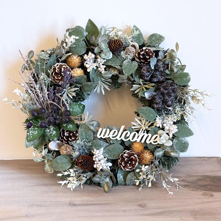 クリスマスリース オブジェ 約40センチ お正月 インテリア オールシーズンリース 40cm 玄関 壁掛け 装飾 フレッシュ ナチュラル