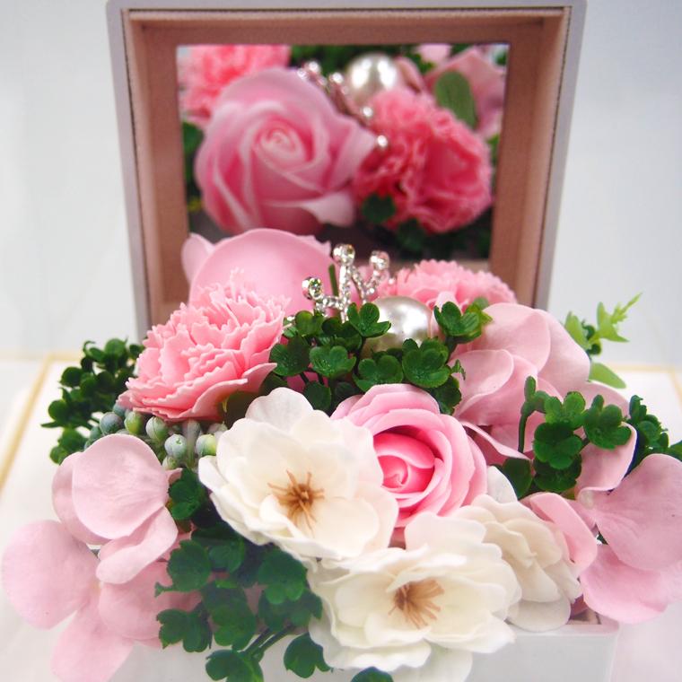 ソープフラワー ティアラミラーボックス 造花 花束 玄関 ソープフラワー ティアラミラーボックス 造花 花束 玄関